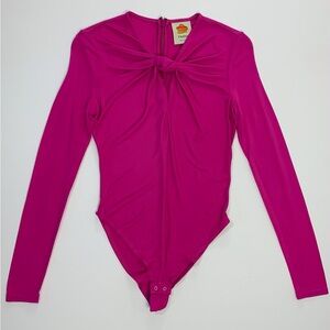 FARM Rio Pink Front Twist Cutout Long Sleeve Bodysuit Sz XS